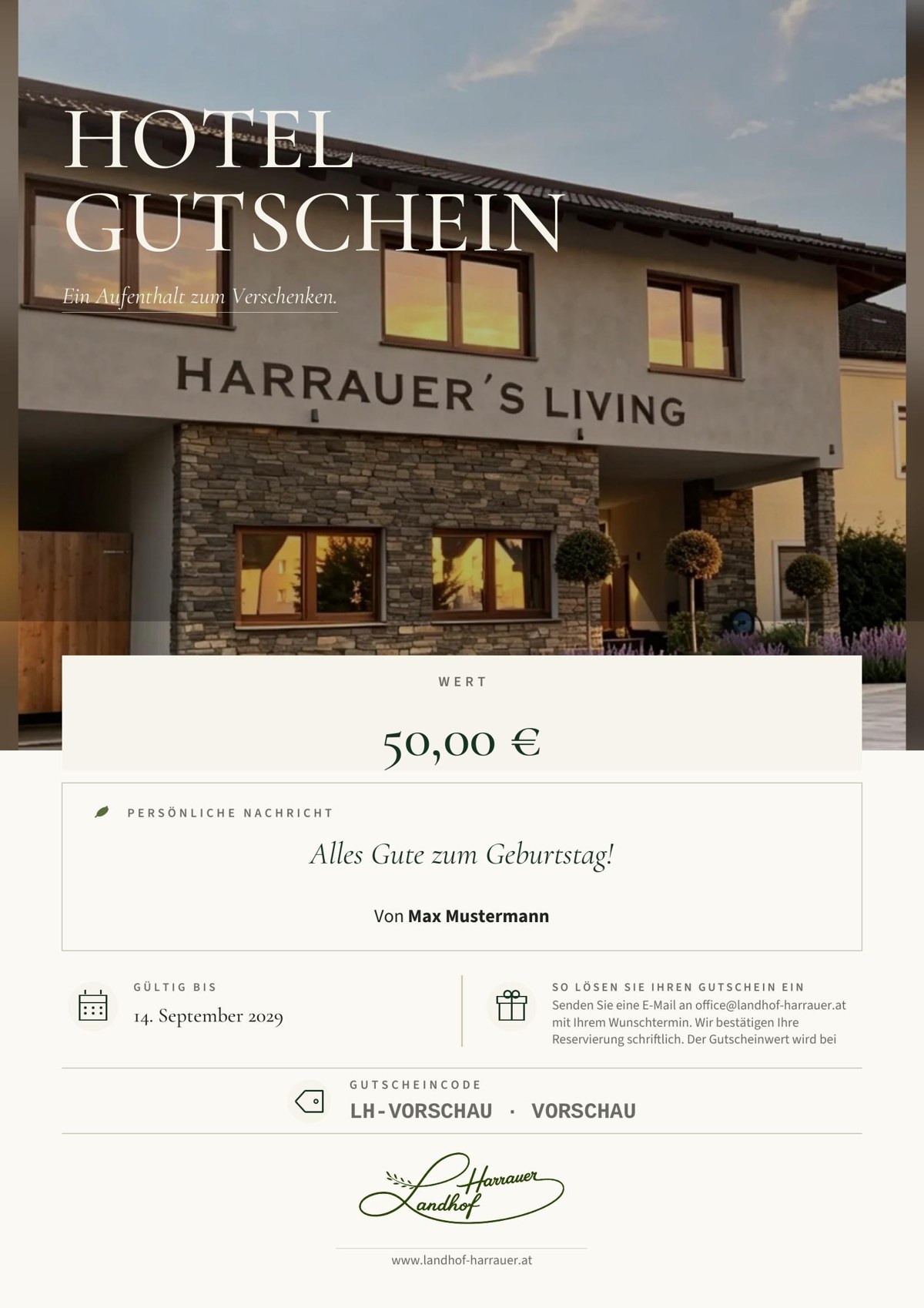 Hotelgutschein – Landhof Harrauer